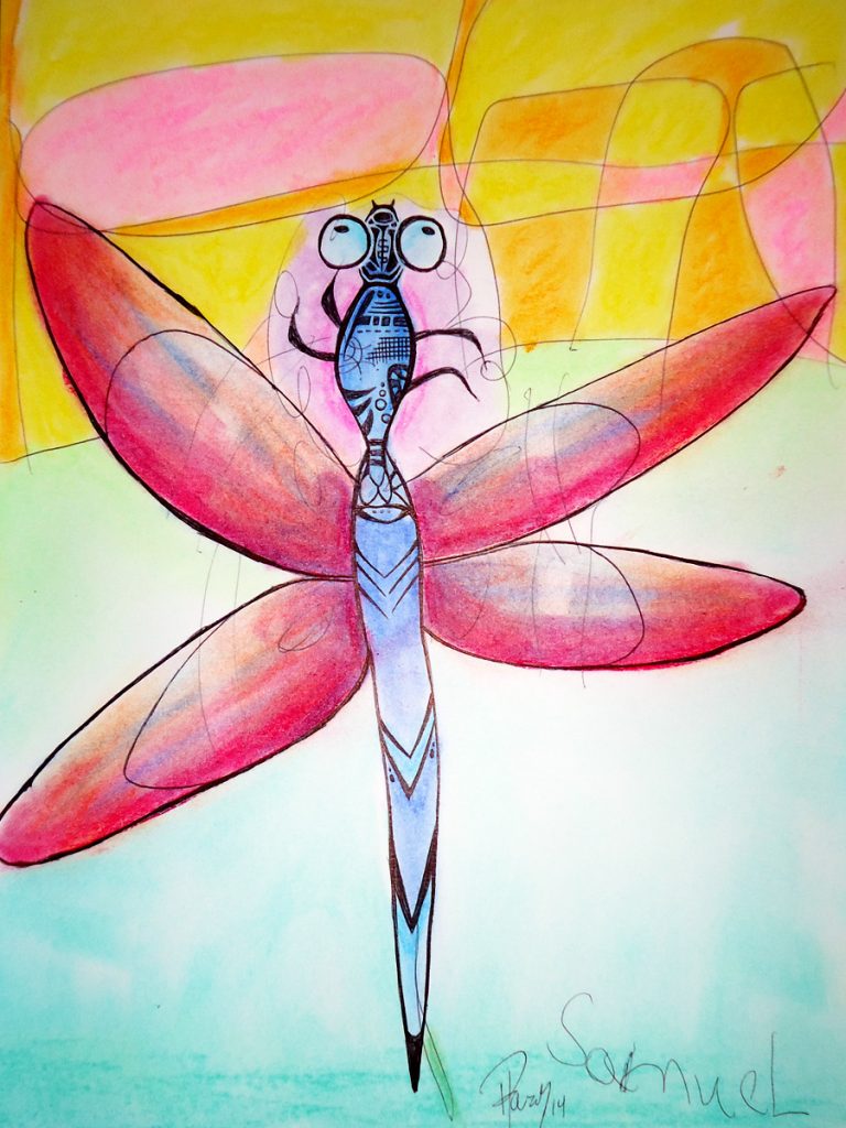 Dragon Fly - Ink & Pastels