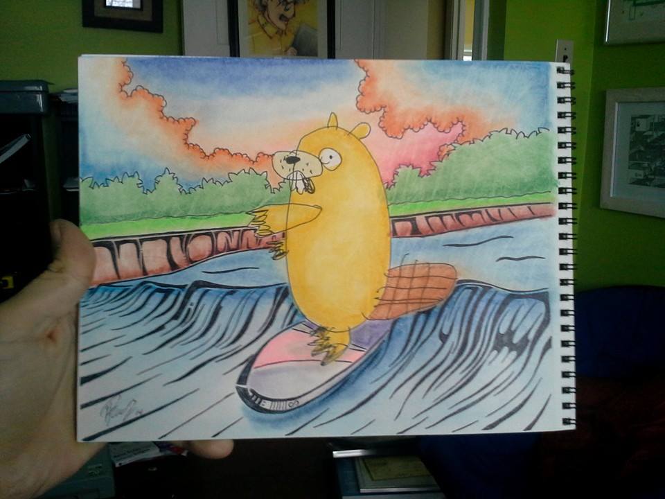 Surfin the bore - Ink & Pastels