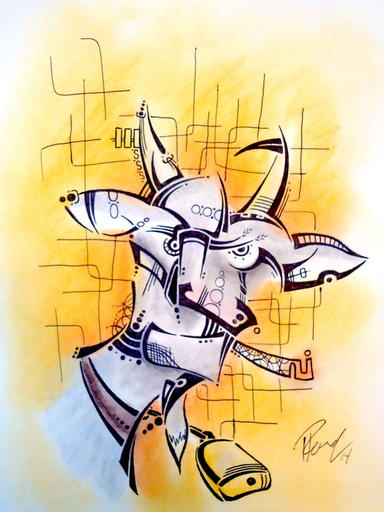 Angry Goat - Ink & pastels - Sold