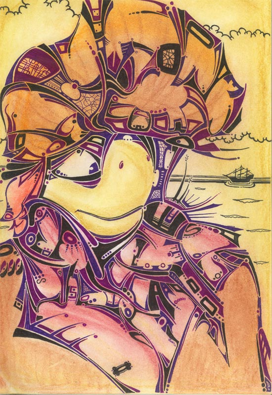 Turtle Captain - Ink & Pastels